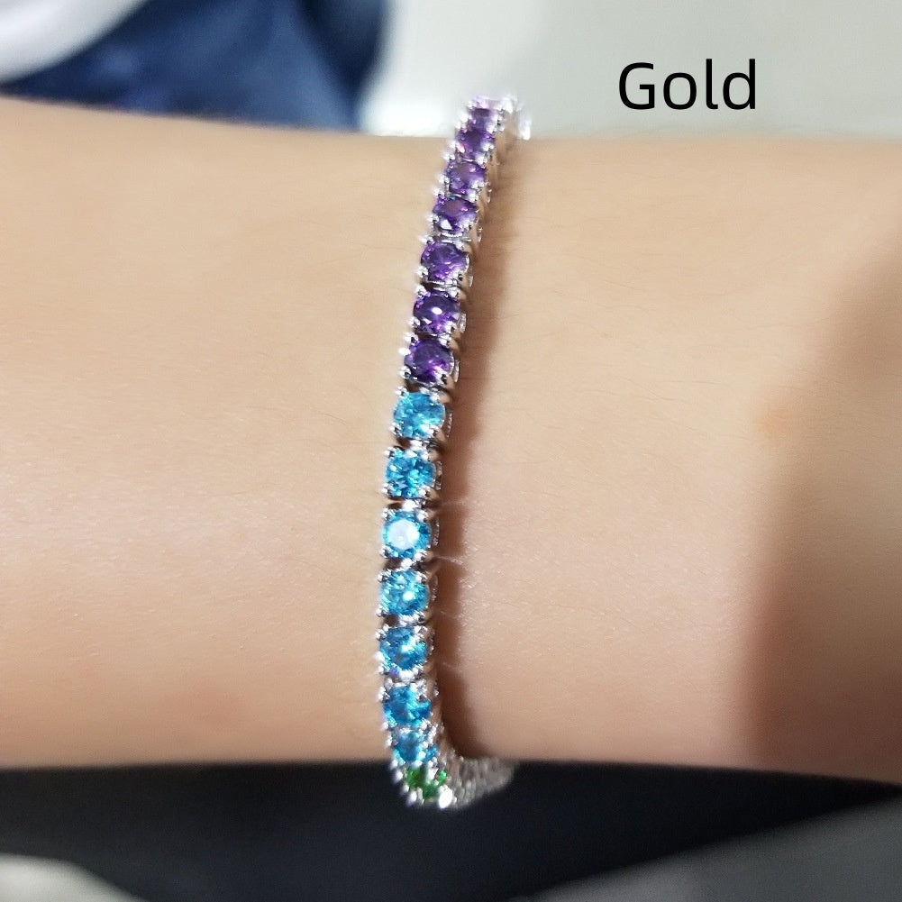 Unisex Hip Hop Geometric Zircon Bracelet – Silver & Gold