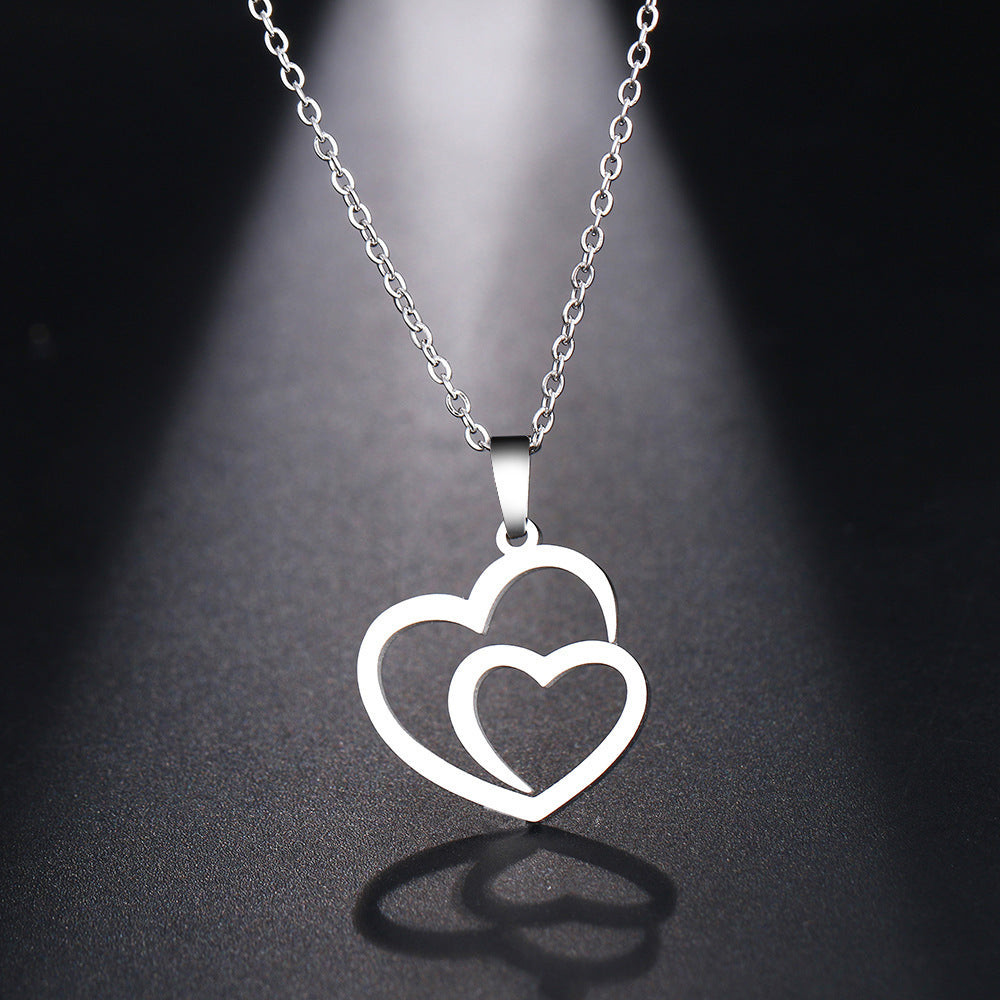 Double Peach Heart Necklace – Matching Couples Pendant Necklace