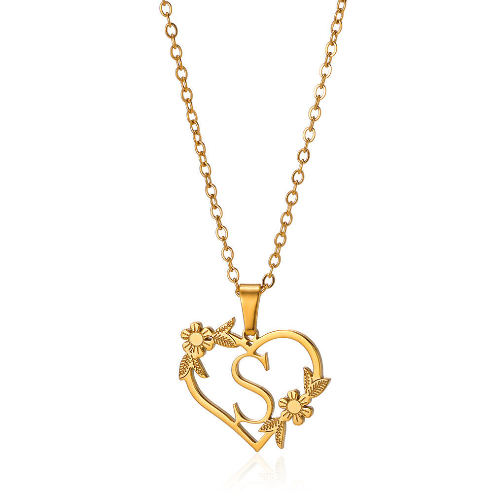 18K Gold Plated Stainless Steel Hollow Heart Flower Necklace