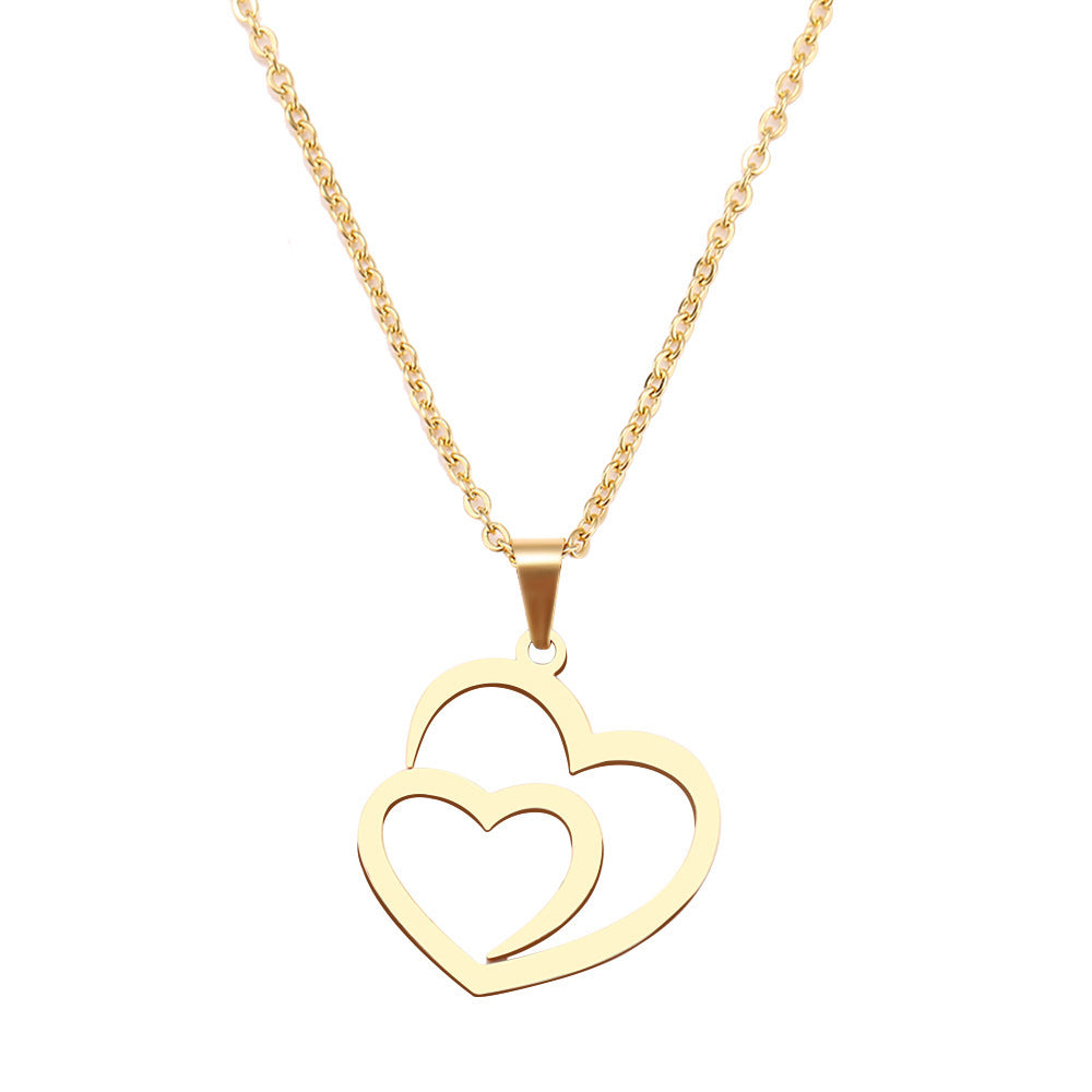 Double Peach Heart Necklace – Matching Couples Pendant Necklace