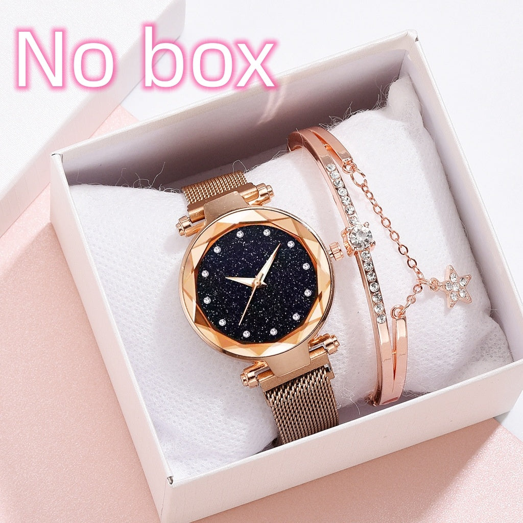 Luxury Women’s Starry Sky Watch & Bracelet Set – Fashion Elegant Magnet Buckle