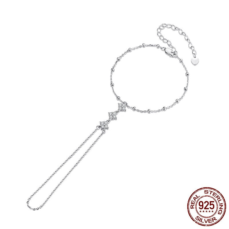 Elegant 925 Sterling Silver Bracelet with Integrated Ring Chain