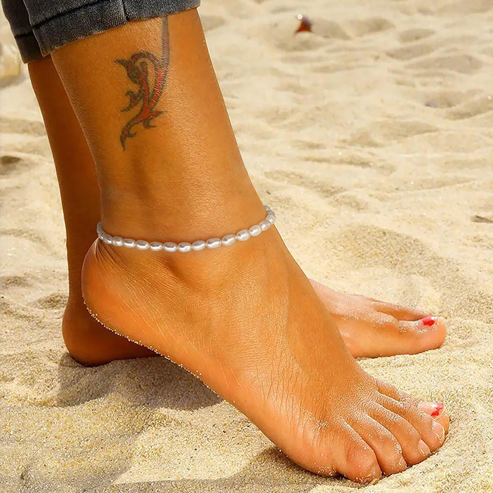 Women’s Beaded Anklet – Rice-Shaped Beads for Party & Gifts