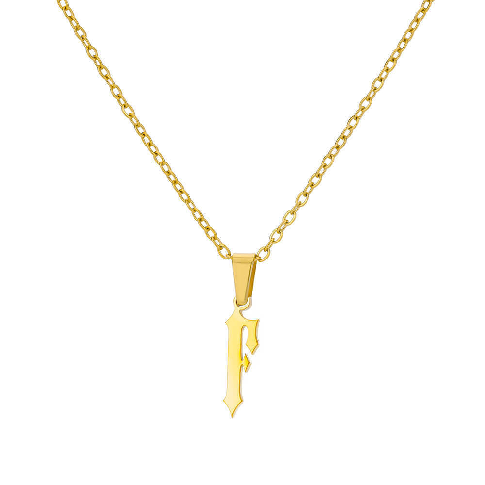 18K Gold-Plated Stainless Steel Pendant Necklace – Ancient English Letter Design