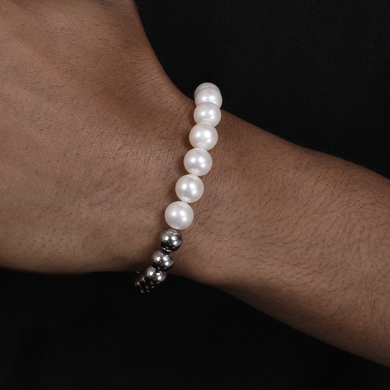 Luxury Men’s Bracelet with Natural Freshwater Pearls & Titanium Steel