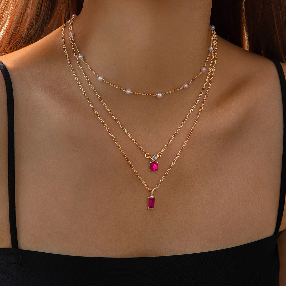 Vintage Grandmother Blue Green Pearl Multilayer Simplicity Necklace