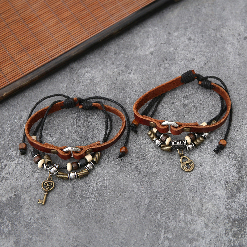Handmade Braided Leather Bracelet – Retro Style for Couples