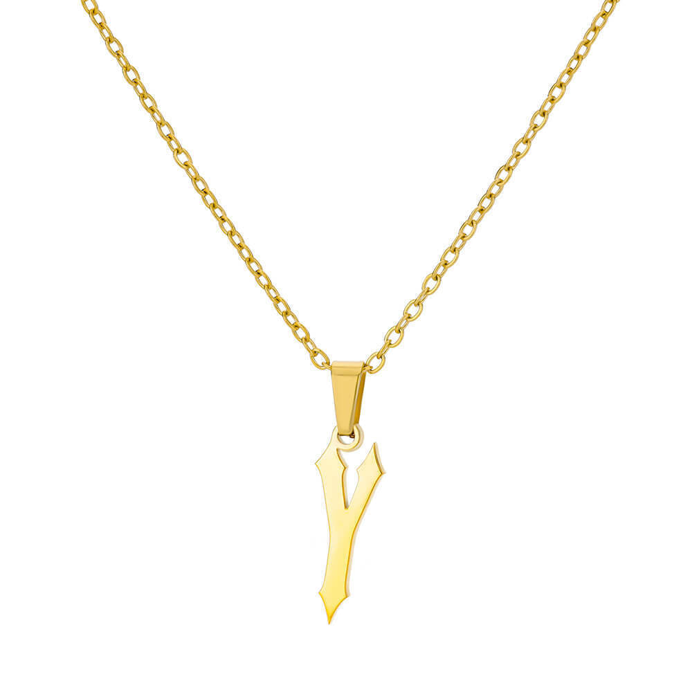 18K Gold-Plated Stainless Steel Pendant Necklace – Ancient English Letter Design