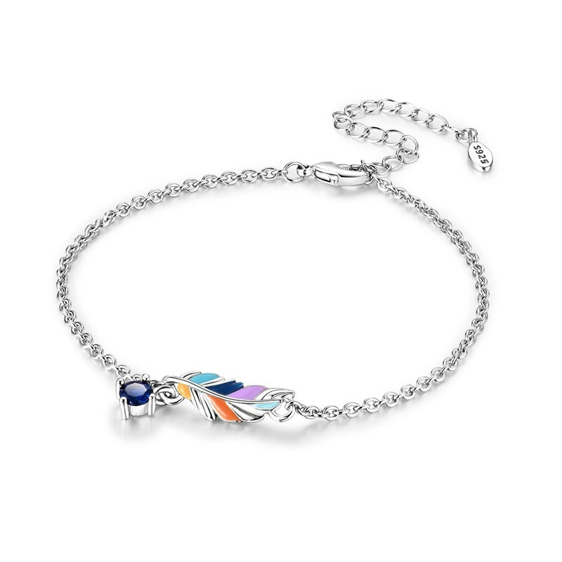 Adjustable Colorful Feather Dreamcatcher Bracelet – Silver Plated