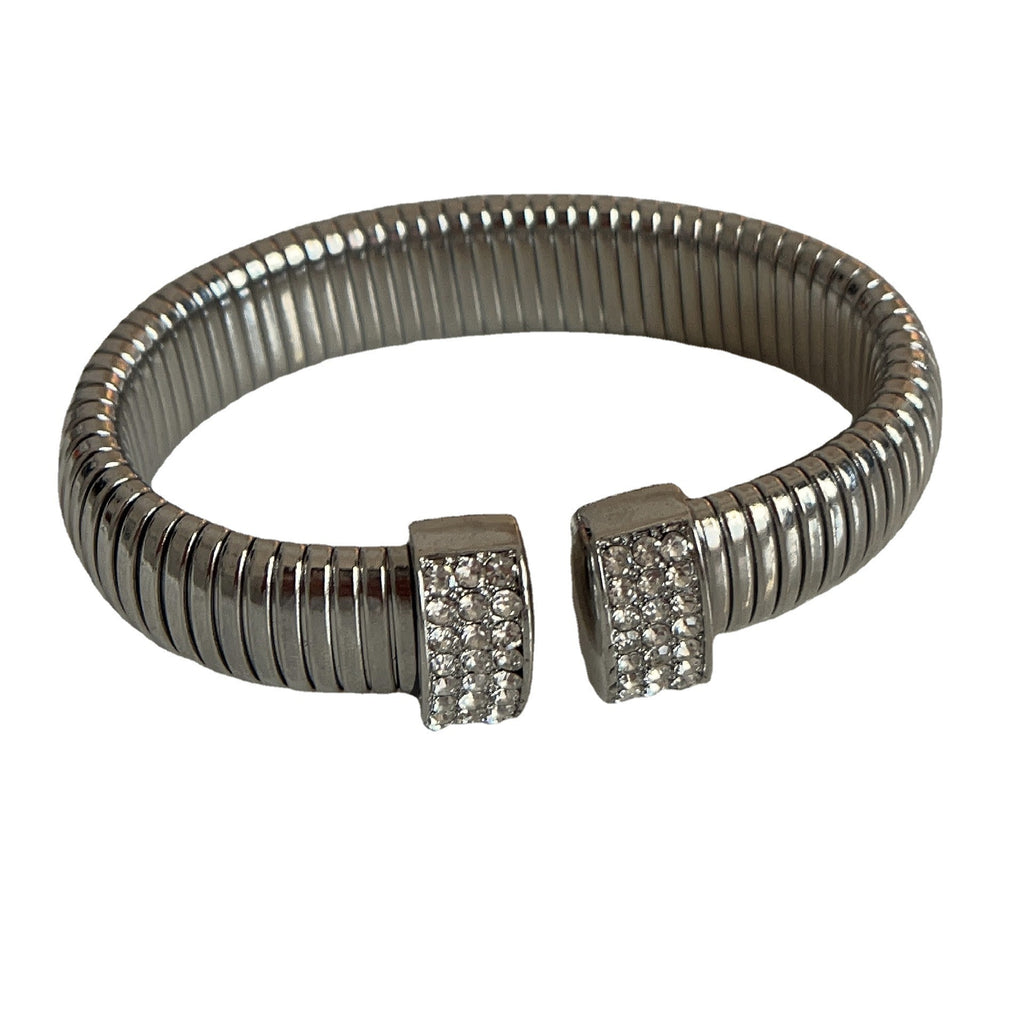 Light Luxury Wide Elastic Bracelet – Vertical Stripe Open-Ended Design