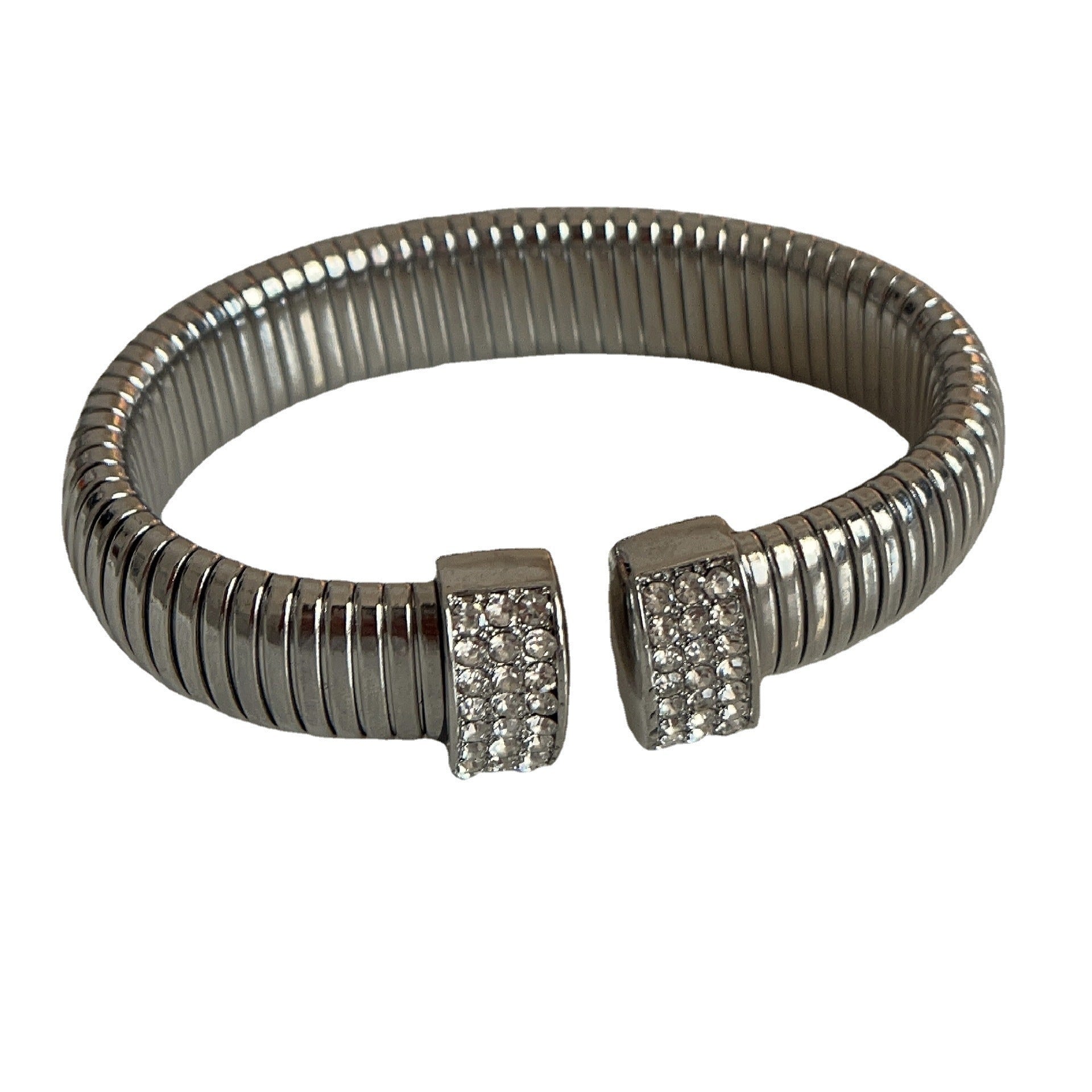 Light Luxury Wide Elastic Bracelet – Vertical Stripe Open-Ended Design