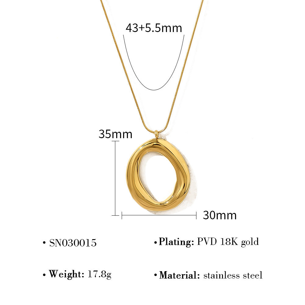 18K Gold-Plated Stainless Steel O-Ring Pendant Necklace – Simple Glossy Design