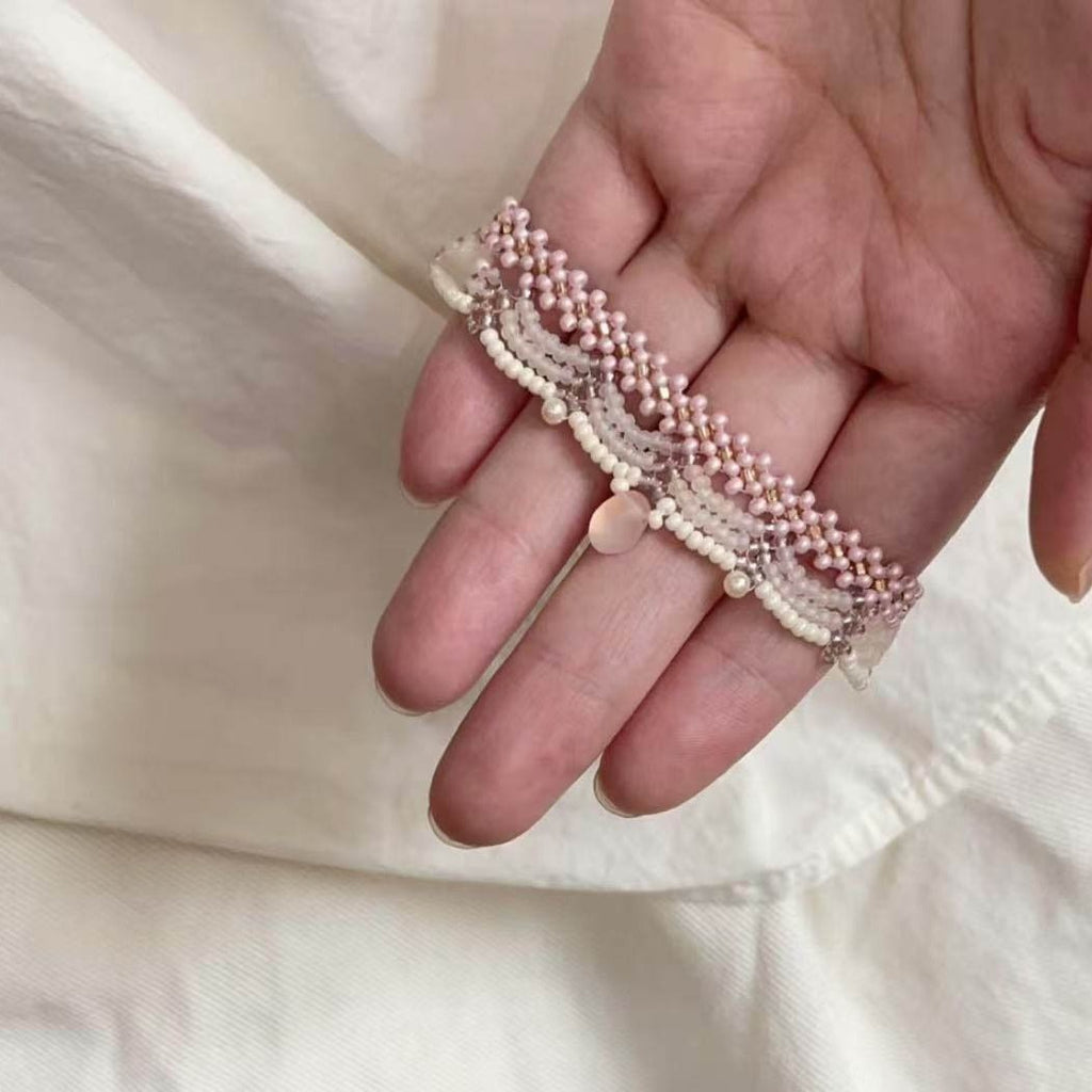 Hand-Woven Lace Beaded Tassel Necklace – Elegant Women’s Fashion Jewellery