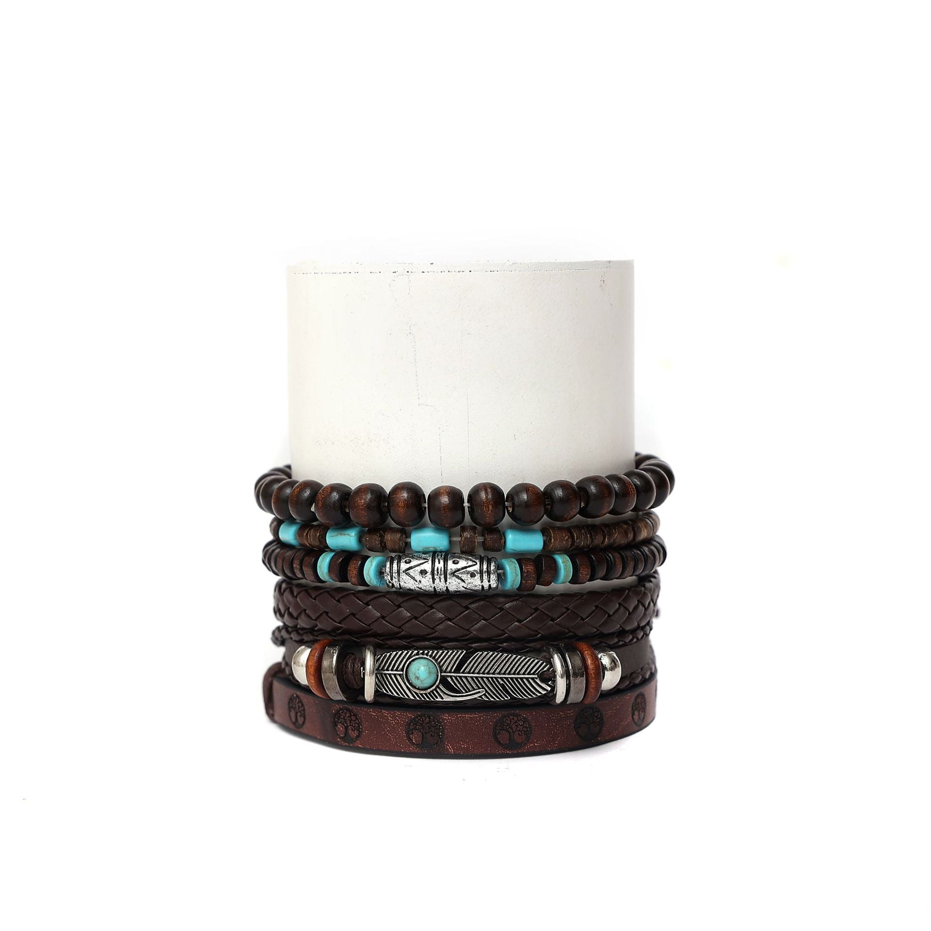Multi-Layer Peacock Feather Bracelet – Woven Leather Diamond Accent