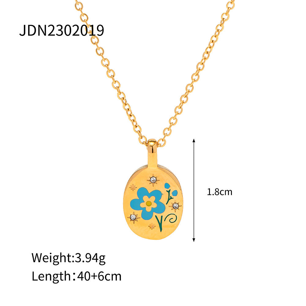 18K Gold-Plated Stainless Steel Pendant Necklace – Enamel Colour Modern Design