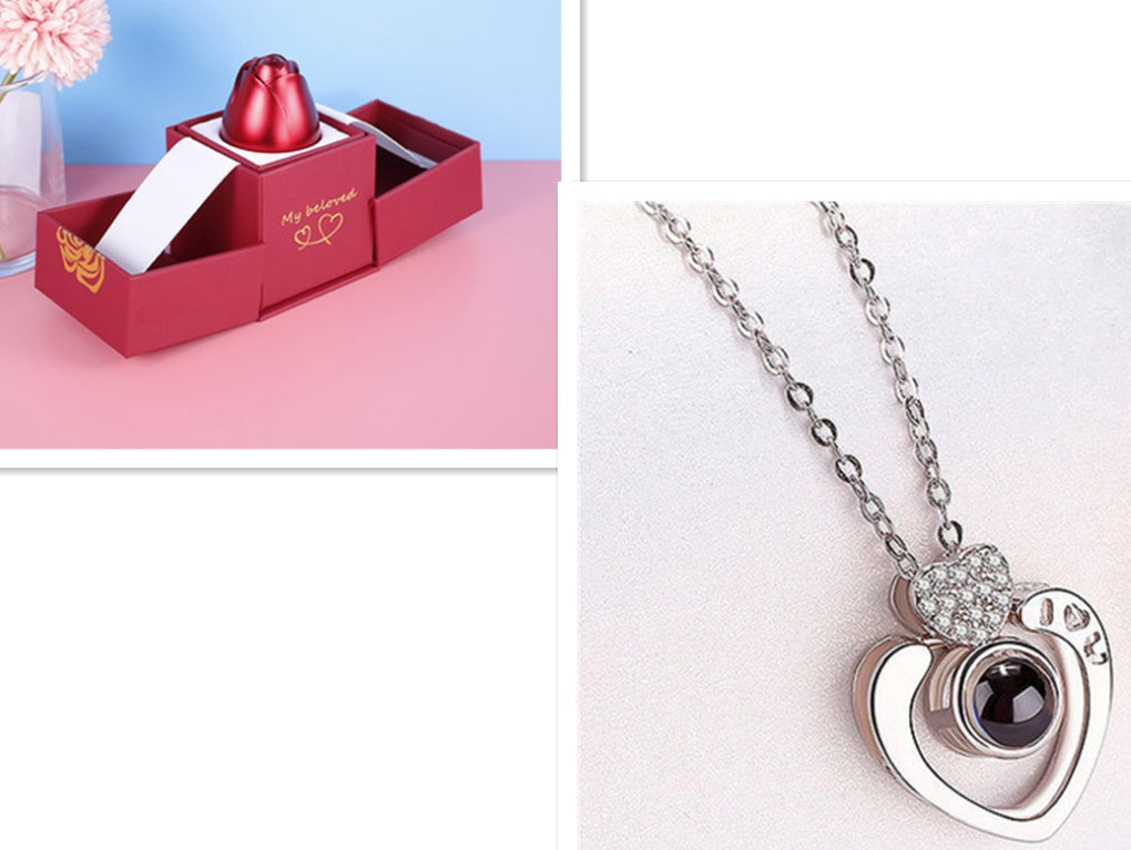 Valentine’s Day Rose Necklace Gift – Metal Jewellery in Gift Box