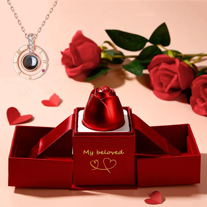 Valentine’s Day Rose Necklace Gift – Metal Jewellery in Gift Box