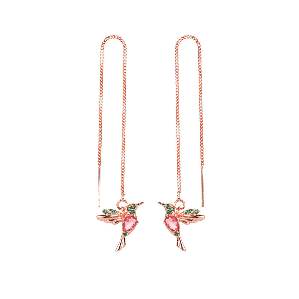 Long Hummingbird Tassel Earrings – Elegant Bird Drop Earrings for Women