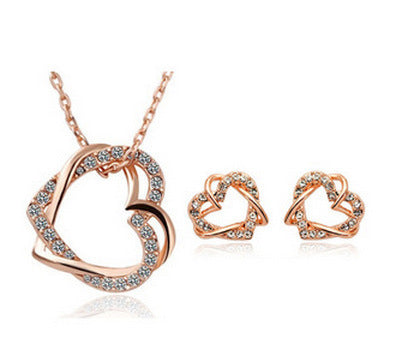 Double Diamond Heart Necklace & Earring Set – Customised Women’s Fashion Jewellery