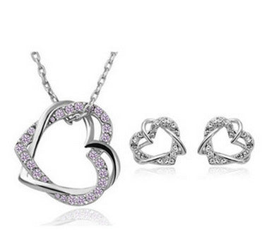 Double Diamond Heart Necklace & Earring Set – Customised Women’s Fashion Jewellery