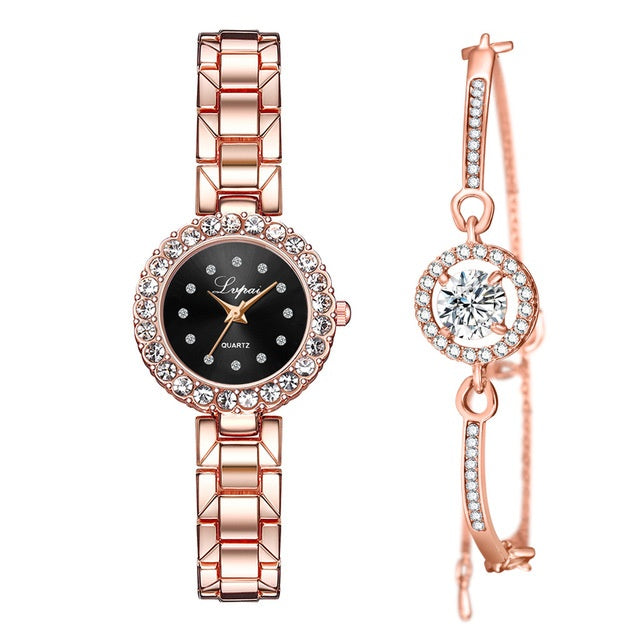 Luxury Women’s Watch and Bracelet Set – Fashion Quartz Wristwatch with Bangle for Ladies