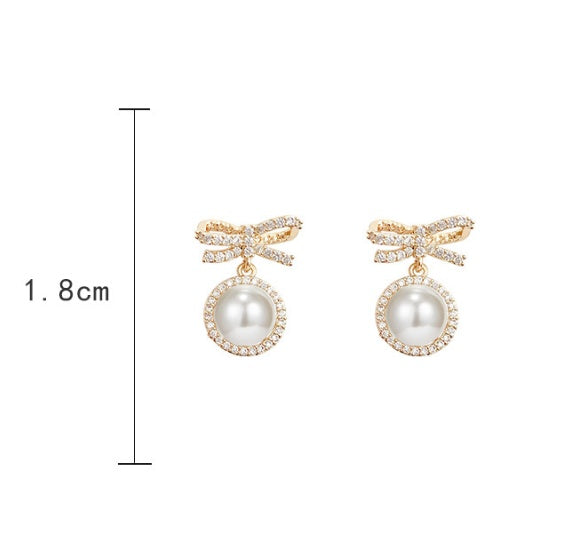 Minimalist Bow Pearl Stud Earrings for Women