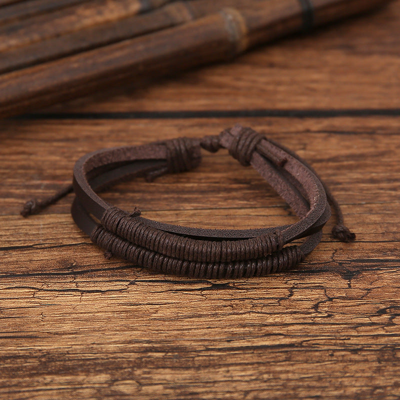 Men’s Punk Retro Hand-Knitted Cross Bracelet – Coffee Alloy Design