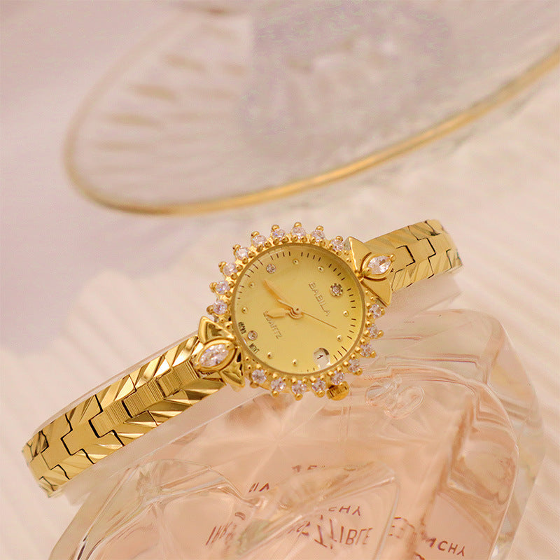 Exquisite Vintage Women’s Watch – Diamond-Embossed Bracelet, Quartz Movement