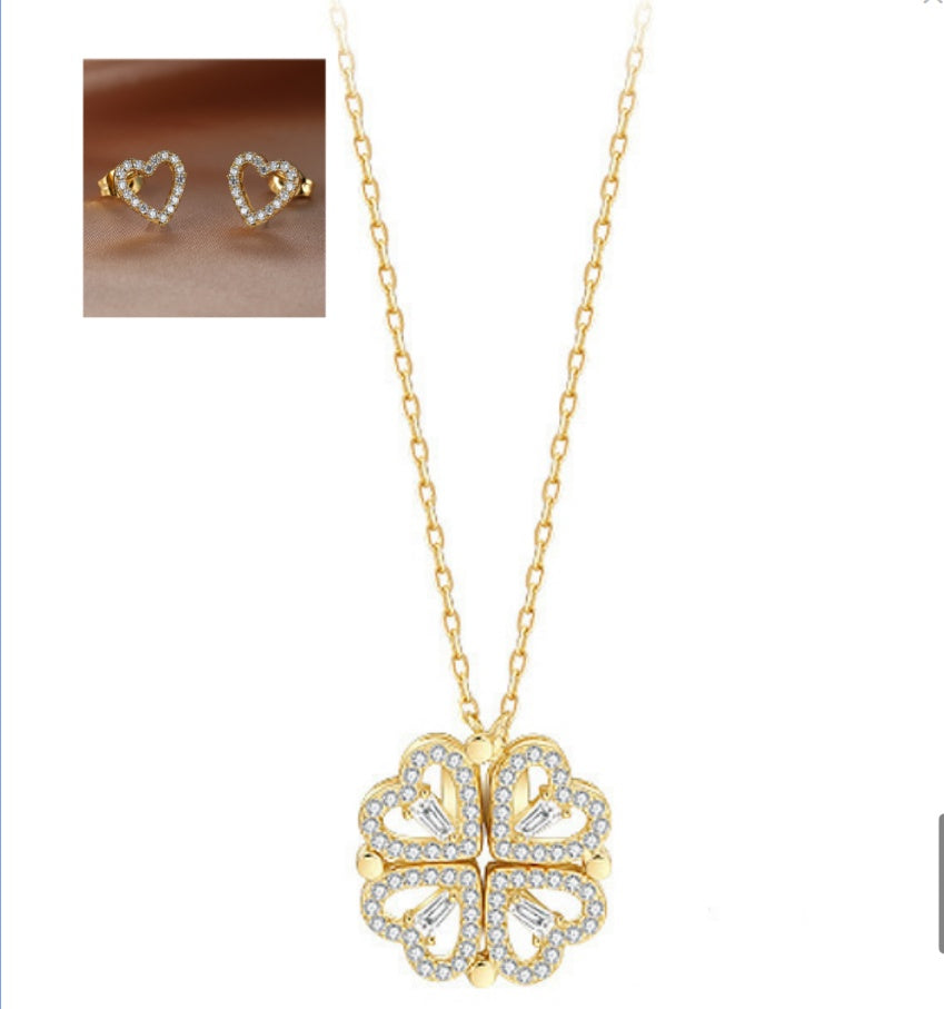 Detachable Four-Leaf Clover Necklace – Women’s Multi-Wear Zircon Chain