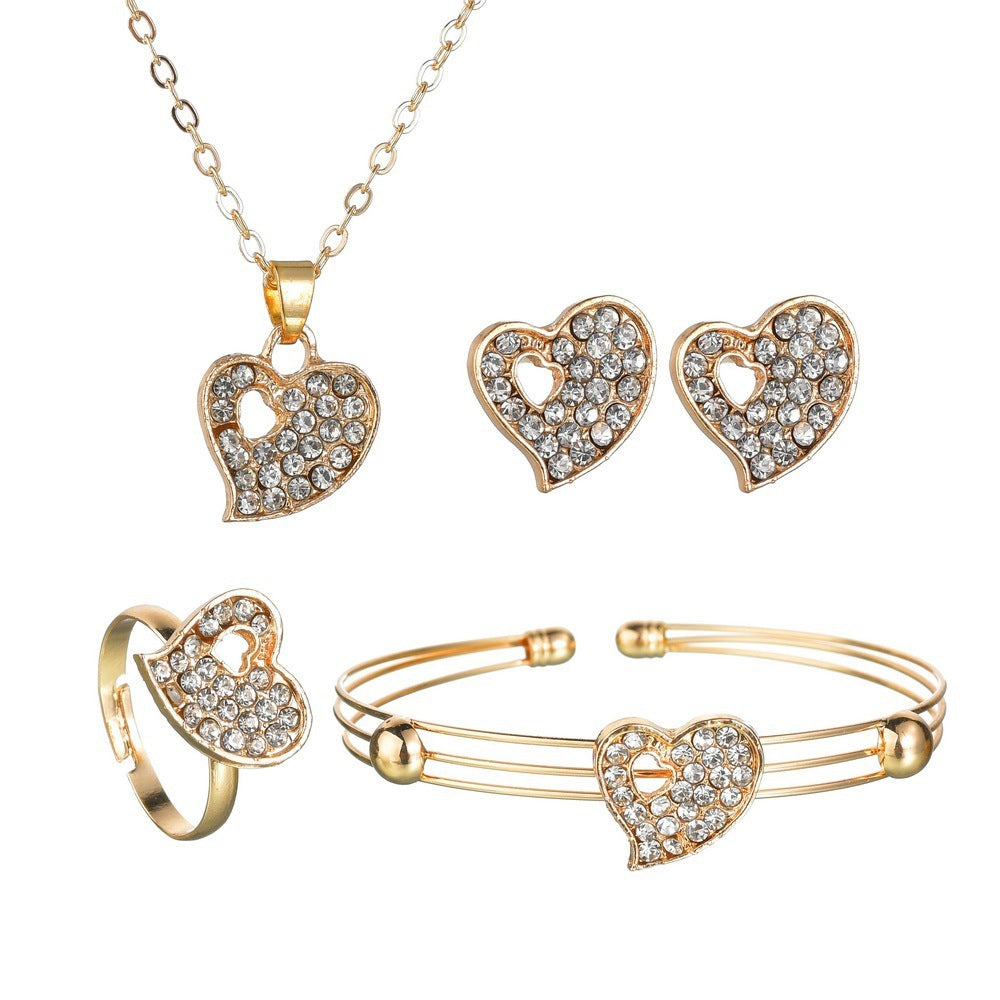 Love-Themed Couple Jewellery Set – Necklace, Earrings & Bracelet with Heart Design