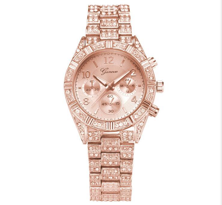 Women’s Crystal Quartz Watch – Geneva Luxury Stainless Steel Wristwatch