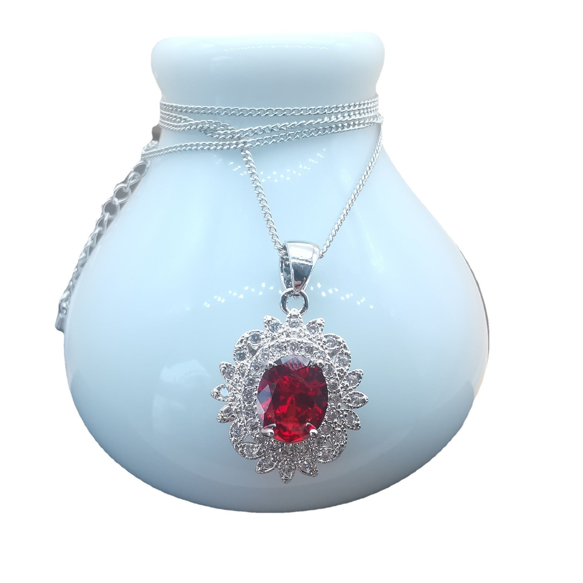 Four-Piece Women’s Garnet Red Jewellery Set – Necklace, Earrings, Bracelet & Ring