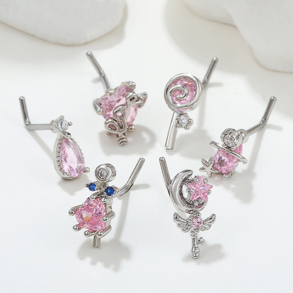 Zircon Geometric Nose Stud – 18K Gold & Brass Fashion Jewellery for Women