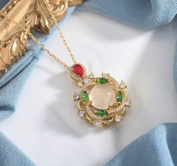 S925 Sterling Silver Necklace with Natural Chrysoprase Agate – Elegant Inlaid Gemstone Jewellery