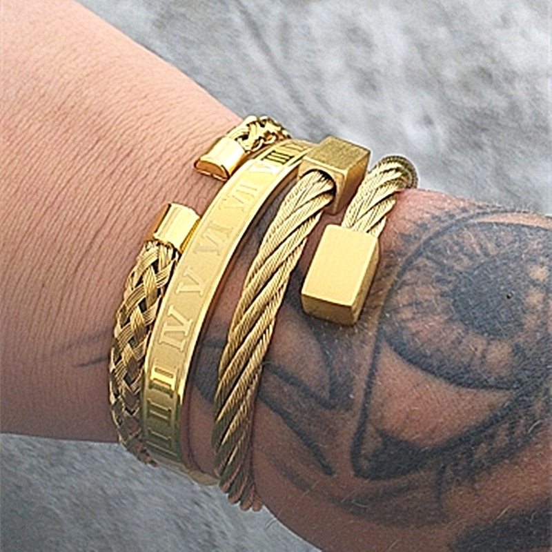 Set of 3 Stainless Steel Bracelets – Unisex Fashion Jewellery