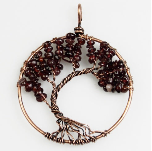 Kabbalah Life Tree Pendant Necklace – Natural Stone & Copper Wire Jewellery
