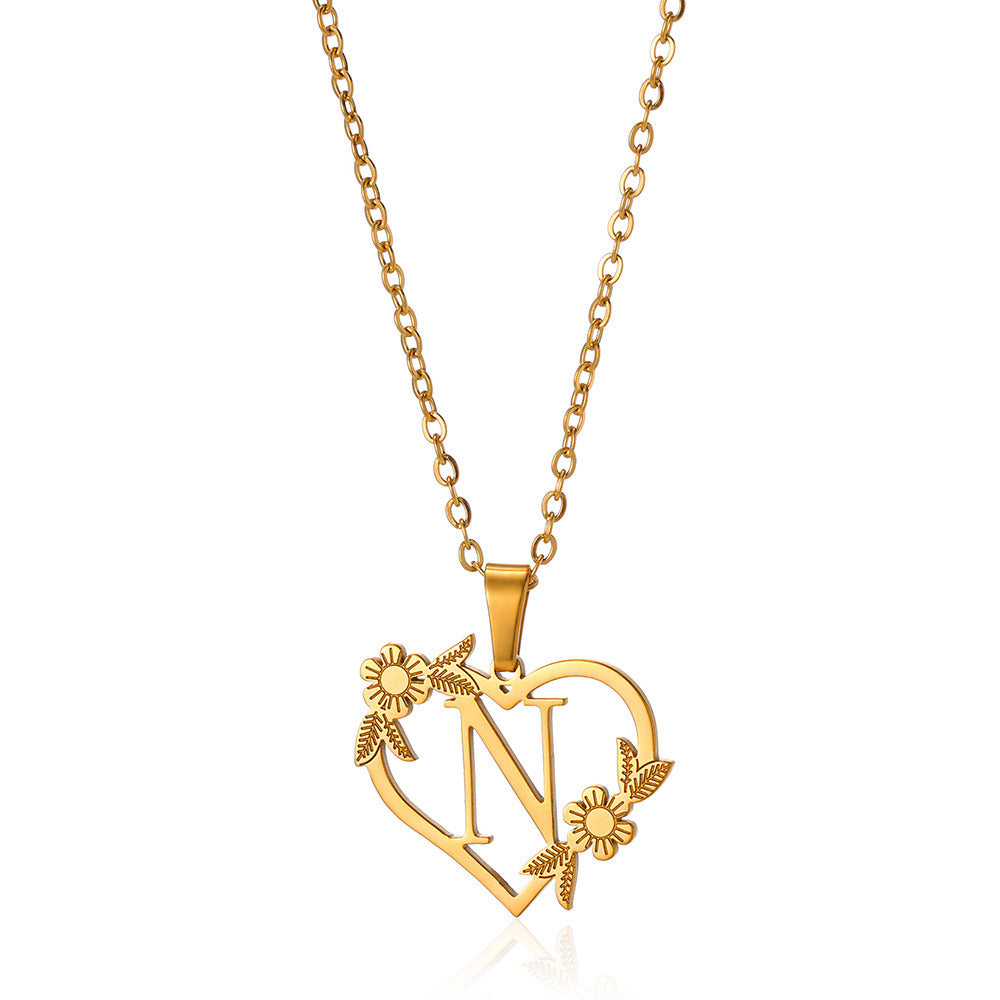 18K Gold Plated Stainless Steel Hollow Heart Flower Necklace