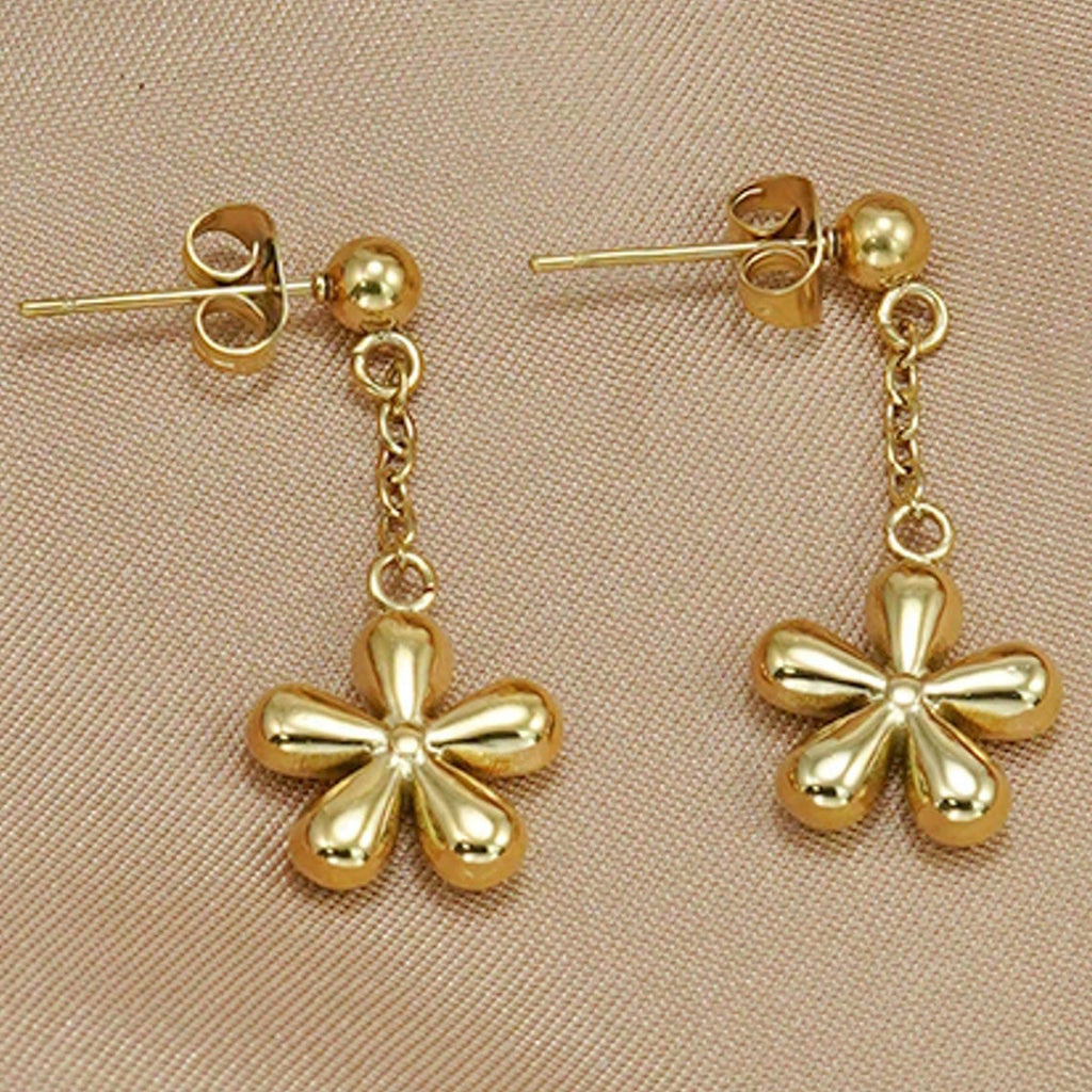 18K Gold Plated Stainless Steel Dainty Flower Necklace & Earrings Set for Women