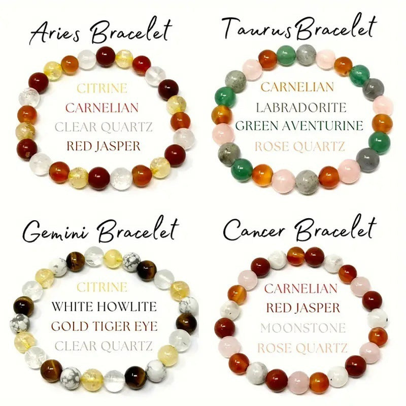 Unisex Zodiac Bracelets – Twelve Constellations Natural Stone Beads