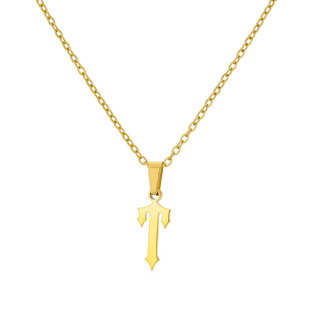 18K Gold-Plated Stainless Steel Pendant Necklace – Ancient English Letter Design