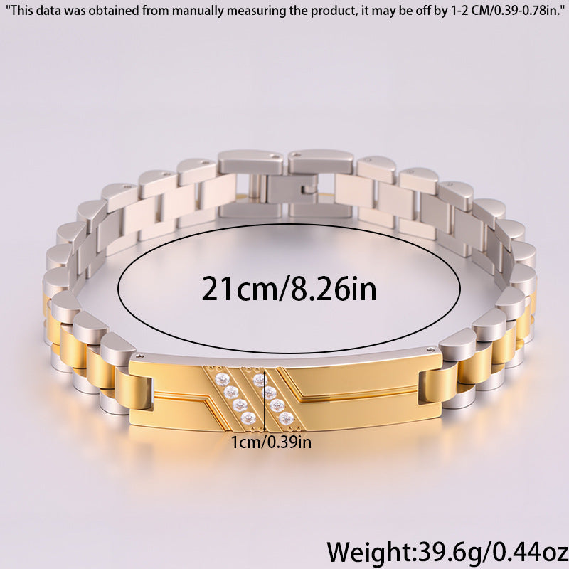 Women’s Diamond-Studded Curved Watch Chain Bracelet – Gold & Silver
