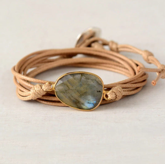 Natural Labradorite Stone Boho Friendship Bracelet – Handmade Ethnic Style