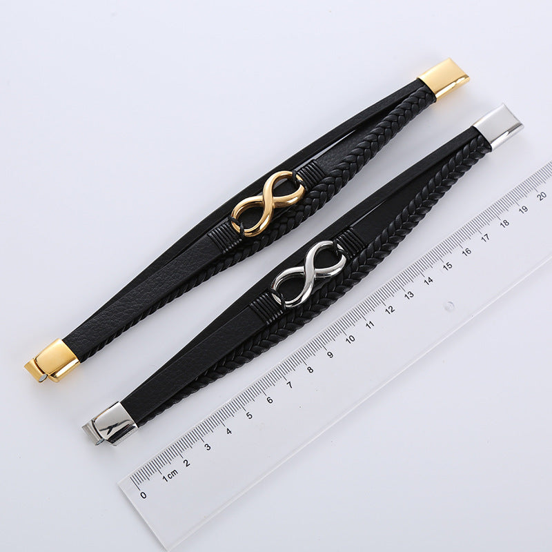 Twist Weave Infinite Symbol Number Shape Bracelet – Retro PU Leather for Men
