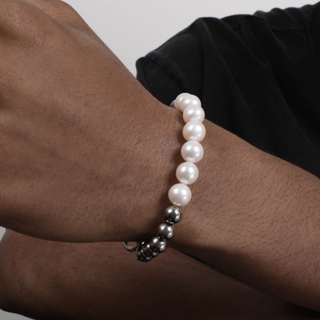 Luxury Men’s Bracelet with Natural Freshwater Pearls & Titanium Steel