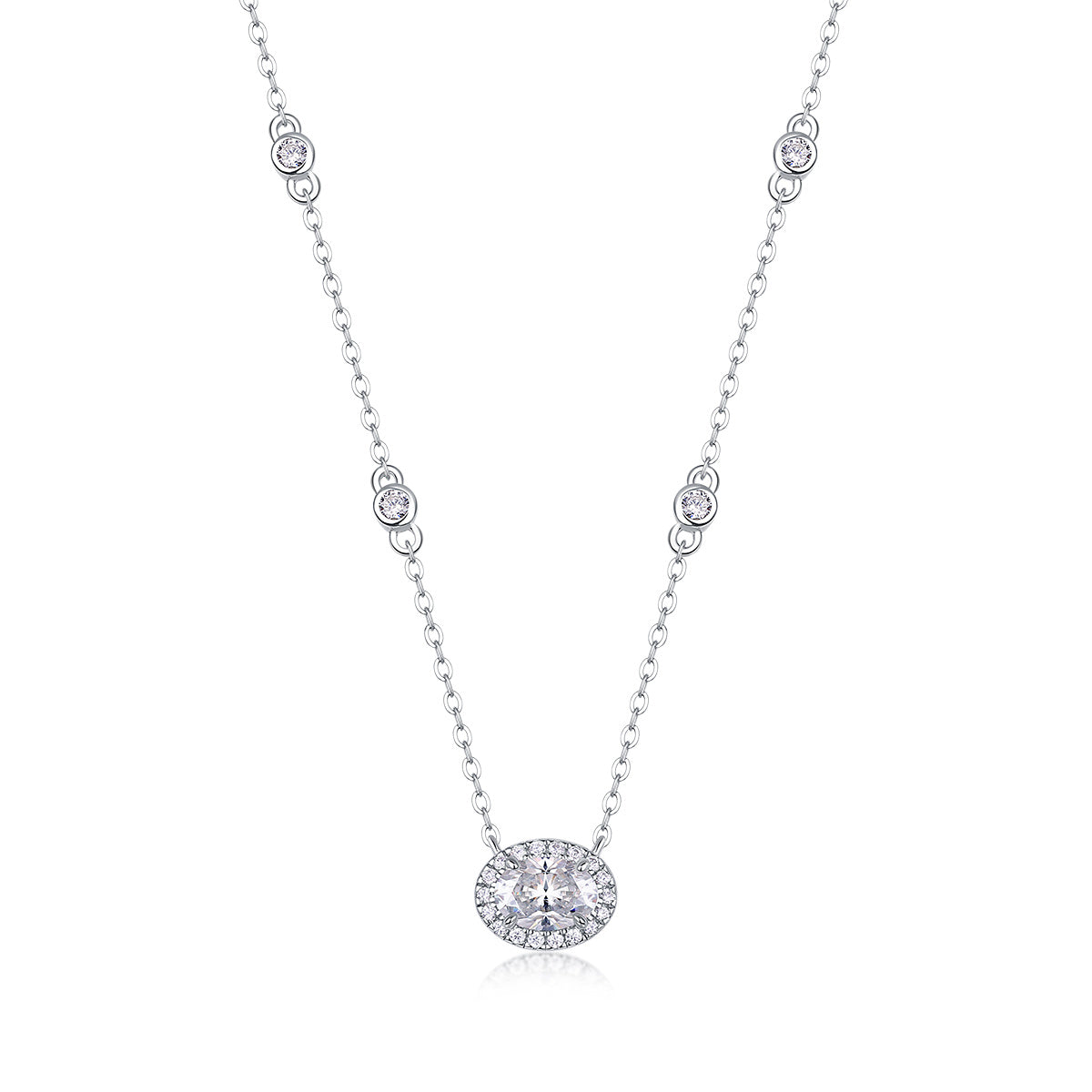 White Summer Night – Luxurious Egg-shaped Moissanite Pendant Jewellery Set in S925 Sterling Silver with Platinum Plating
