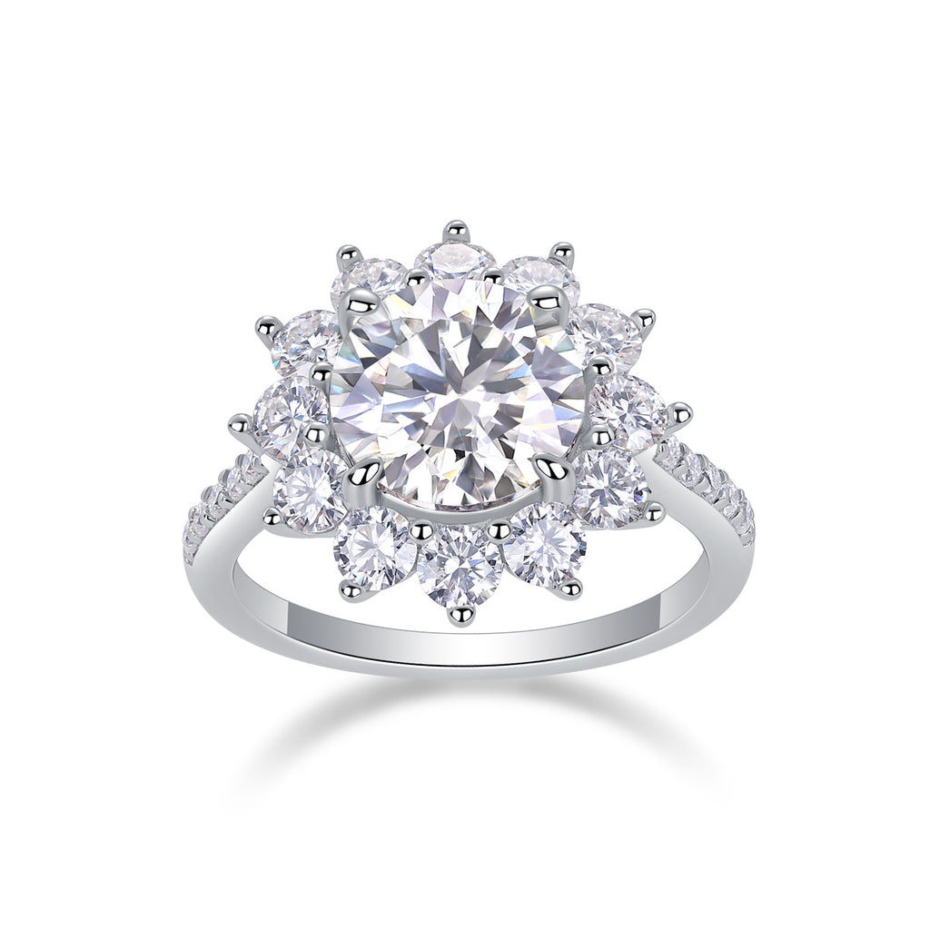 Sunflower Women’s 3-Carat Moissanite Ring – S925 Sterling Silver with Platinum-Plated Diamonds, Elegant Fashion Jewellery