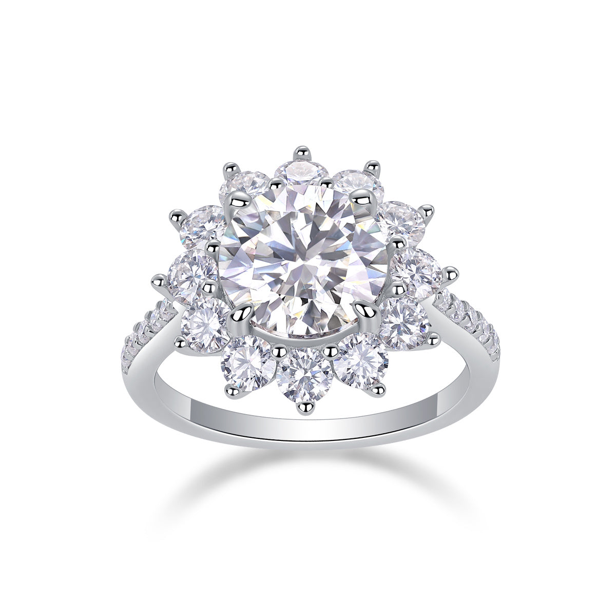 Sunflower Women’s 3-Carat Moissanite Ring – S925 Sterling Silver with Platinum-Plated Diamonds, Elegant Fashion Jewellery
