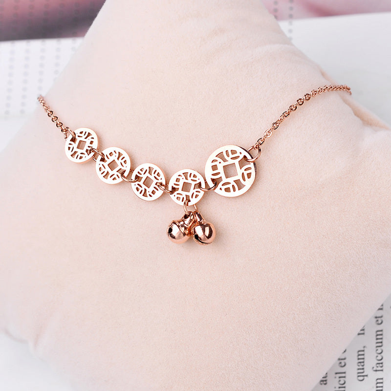 Rose Gold Boho Anklet – Stainless Steel Coin Charm Foot Chain