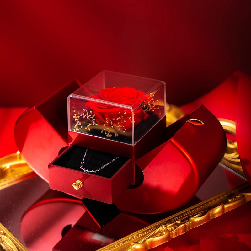 Red Apple Jewellery Box with Eternal Rose – Christmas & Valentine’s Gift for Women