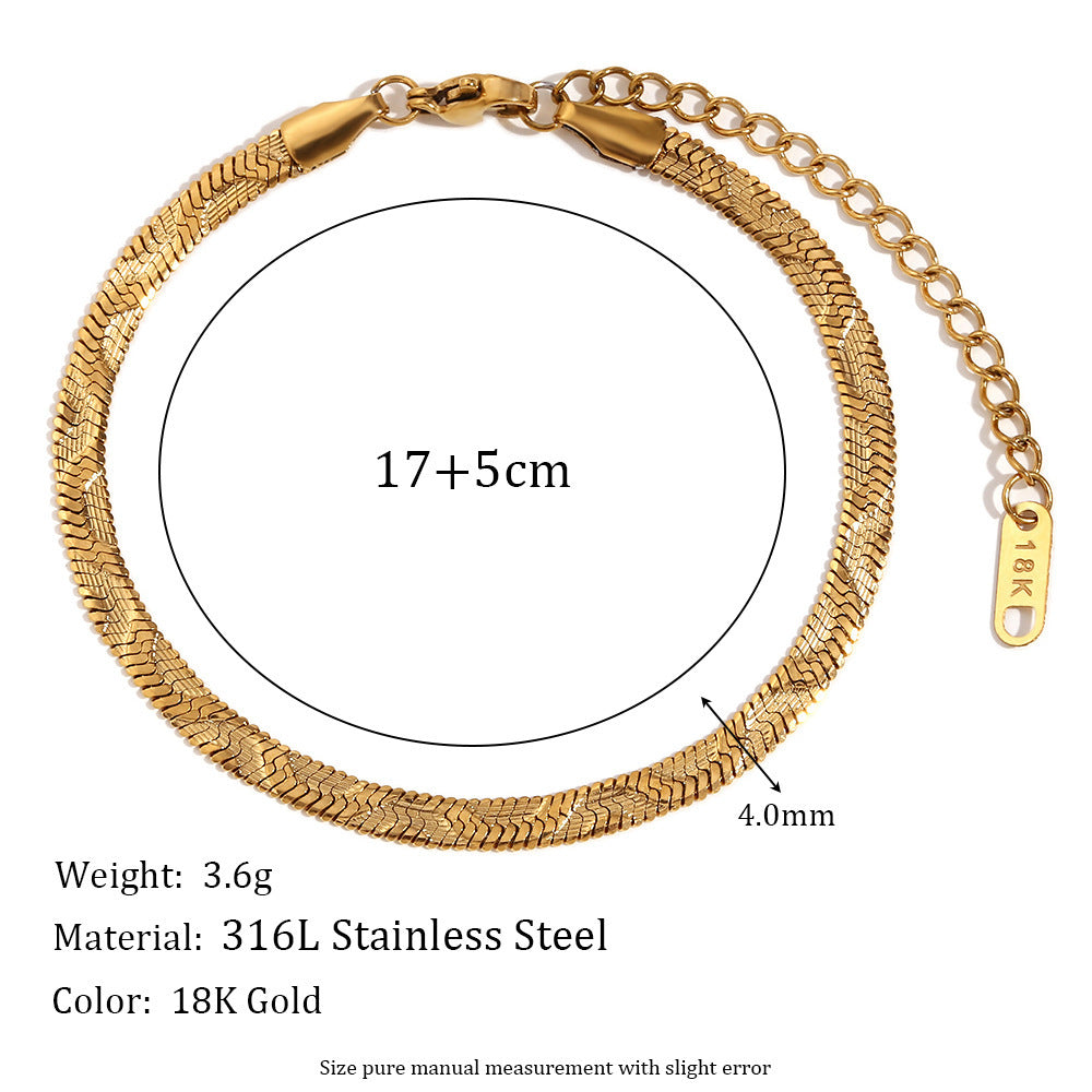18K Gold Plated Stainless Steel Fishbone Chain Bracelet